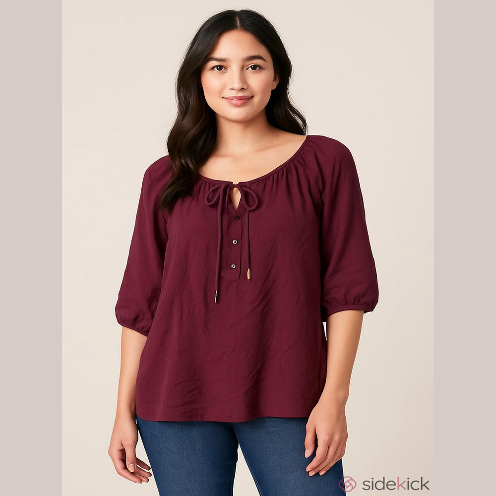 Ellos Maroon Tie Neck Blouse Size 1X